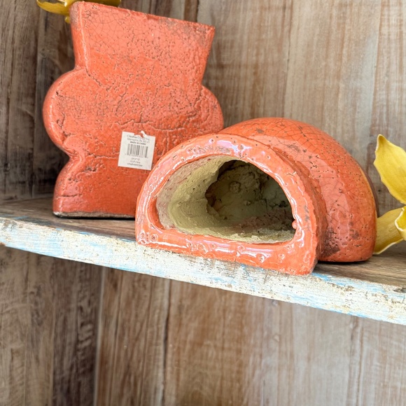 Terracota Glazed Orange Vase/Bookends - Picture 4 of 7